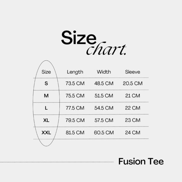size chart fusion hoodie & tee Fusion Tee