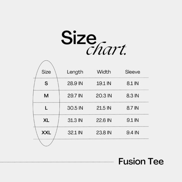size chart fusion hoodie & tee(1) Fusion Tee